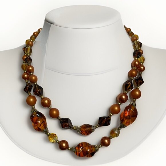 Vtg Trifari Necklace Double Strand Glass Faux Pearl Beaded13-16” Adjustable